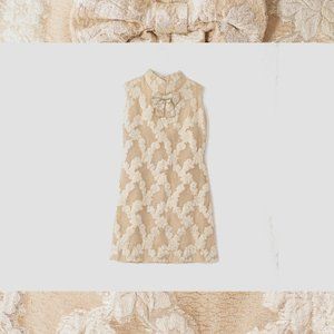 Gorgeous Lace Floral Brocade Embelleshed Cream Gold Bohemian A Line Mini Dress